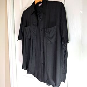 Vtg Black, Linen-Like, Rayon, Shirt. Oversized Medium.